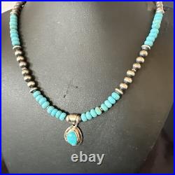 WoMens Blue Kingman Turquoise Pendant Navajo Sterling Silver Necklace 21 18150