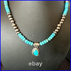 WoMens Blue Kingman Turquoise Pendant Navajo Sterling Silver Necklace 21 18150