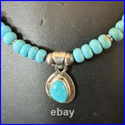WoMens Blue Kingman Turquoise Pendant Navajo Sterling Silver Necklace 21 18150