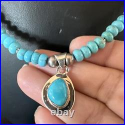 WoMens Blue Kingman Turquoise Pendant Navajo Sterling Silver Necklace 21 18150