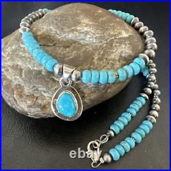WoMens Blue Kingman Turquoise Pendant Navajo Sterling Silver Necklace 21 18150