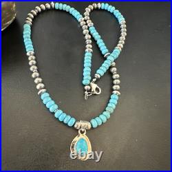 WoMens Blue Kingman Turquoise Pendant Navajo Sterling Silver Necklace 21 18150