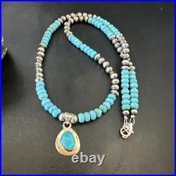 WoMens Blue Kingman Turquoise Pendant Navajo Sterling Silver Necklace 21 18150