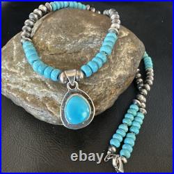 WoMens Blue Kingman Turquoise Pendant Navajo Sterling Silver Necklace 21 19055