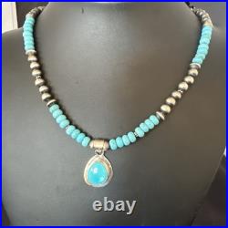 WoMens Blue Kingman Turquoise Pendant Navajo Sterling Silver Necklace 21 19055