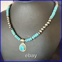 WoMens Blue Kingman Turquoise Pendant Navajo Sterling Silver Necklace 21 19055