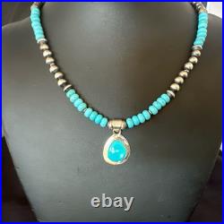 WoMens Blue Kingman Turquoise Pendant Navajo Sterling Silver Necklace 21 19055
