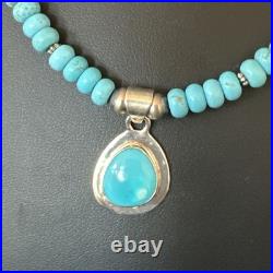 WoMens Blue Kingman Turquoise Pendant Navajo Sterling Silver Necklace 21 19055
