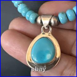 WoMens Blue Kingman Turquoise Pendant Navajo Sterling Silver Necklace 21 19055