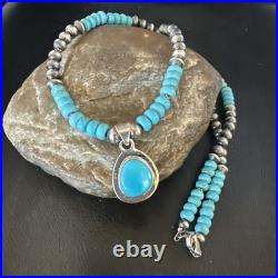 WoMens Blue Kingman Turquoise Pendant Navajo Sterling Silver Necklace 21 19055