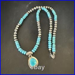 WoMens Blue Kingman Turquoise Pendant Navajo Sterling Silver Necklace 21 19055