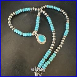 WoMens Blue Kingman Turquoise Pendant Navajo Sterling Silver Necklace 21 19055