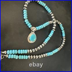WoMens Blue Kingman Turquoise Pendant Navajo Sterling Silver Necklace 21 19055