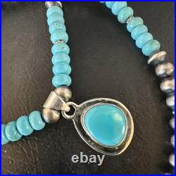 WoMens Blue Kingman Turquoise Pendant Navajo Sterling Silver Necklace 21 19055