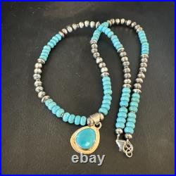 WoMens Blue Kingman Turquoise Pendant Navajo Sterling Silver Necklace 21 19055