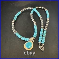 WoMens Blue Kingman Turquoise Pendant Navajo Sterling Silver Necklace 21 19055