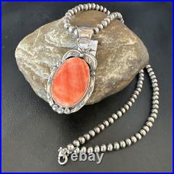 WoMens Orange Spiny Oyster Pendant Navajo Sterling Silver Necklace 15631