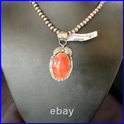 WoMens Orange Spiny Oyster Pendant Navajo Sterling Silver Necklace 15631