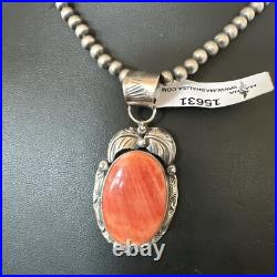 WoMens Orange Spiny Oyster Pendant Navajo Sterling Silver Necklace 15631