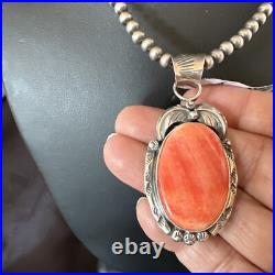 WoMens Orange Spiny Oyster Pendant Navajo Sterling Silver Necklace 15631