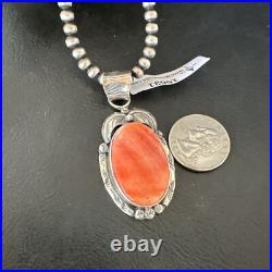 WoMens Orange Spiny Oyster Pendant Navajo Sterling Silver Necklace 15631