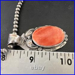WoMens Orange Spiny Oyster Pendant Navajo Sterling Silver Necklace 15631