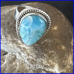 Womens Blue Larimar Navajo Sterling Silver Ring Size 7 17663