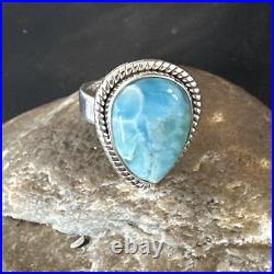 Womens Blue Larimar Navajo Sterling Silver Ring Size 7 17663