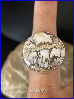 Womens Native Navajo Sterling Silver Wild Crazy Horse Turquoise Sz9.5 Ring 10504