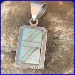 Womens Navajo Sterling Silver White Pink Gilson Opal Inlay Pendant 1.5