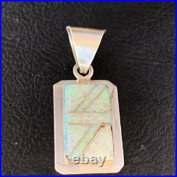 Womens Navajo Sterling Silver White Pink Gilson Opal Inlay Pendant 1.5