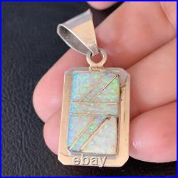 Womens Navajo Sterling Silver White Pink Gilson Opal Inlay Pendant 1.5