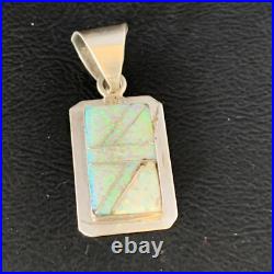 Womens Navajo Sterling Silver White Pink Gilson Opal Inlay Pendant 1.5 Womens Navajo Sterling Silver White Pink Gilson Opal Inlay Pendant 1.5