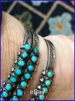 Wow! 2 Old Sterling Silver Round Cabochon Turquoise Navajo Vintage Cuff Bracelet