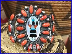 Wow! Inlay Cuff BRACELET signed RHB Navajo / ZUNI Indian Dancer Sterling Silver