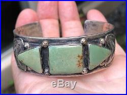 Wow! Old Pawn Fw Zuni Or Navajo Mossy Turquoise & Sterling Silver Cuff Bracelet
