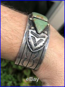 Wow! Old Pawn Fw Zuni Or Navajo Mossy Turquoise & Sterling Silver Cuff Bracelet