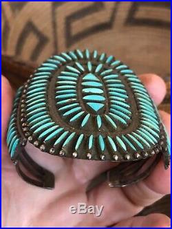 Wow! Old Sterling Silver Petit Point Turquoise Zuni Navajo Vintage Cuff Bracelet