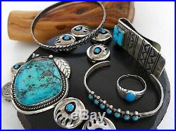 X6 Lot Vintage Native American Navajo Sterling Turquoise Pendant Ring Bracelet