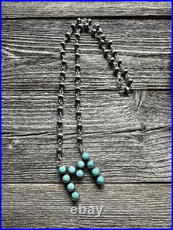 Z Alphabet Navajo Sterling Silver Blue Turquoise Rosary Bead Necklace 22 inch KY
