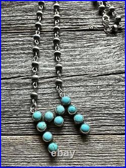 Z Alphabet Navajo Sterling Silver Blue Turquoise Rosary Bead Necklace 22 inch KY