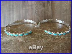 Zuni Indian Jewelry Sterling Silver Turquoise Hoop Earrings! B. Vacit