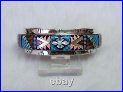 Zuni, Navajo inspired sterling Mosaic Multi gem Cuff Bracelet