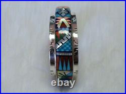 Zuni, Navajo inspired sterling Mosaic Multi gem Cuff Bracelet