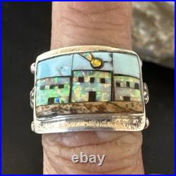 Zuni Pueblo Gilson Opal Turquoise Inlay Ring Sterling Silver Sz 7 19980