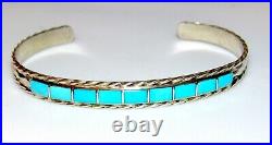 Zuni Turquoise Bracelet Inlay Sterling Native American Signed Stacker Cuff