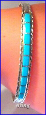 Zuni Turquoise Bracelet Inlay Sterling Native American Signed Stacker Cuff